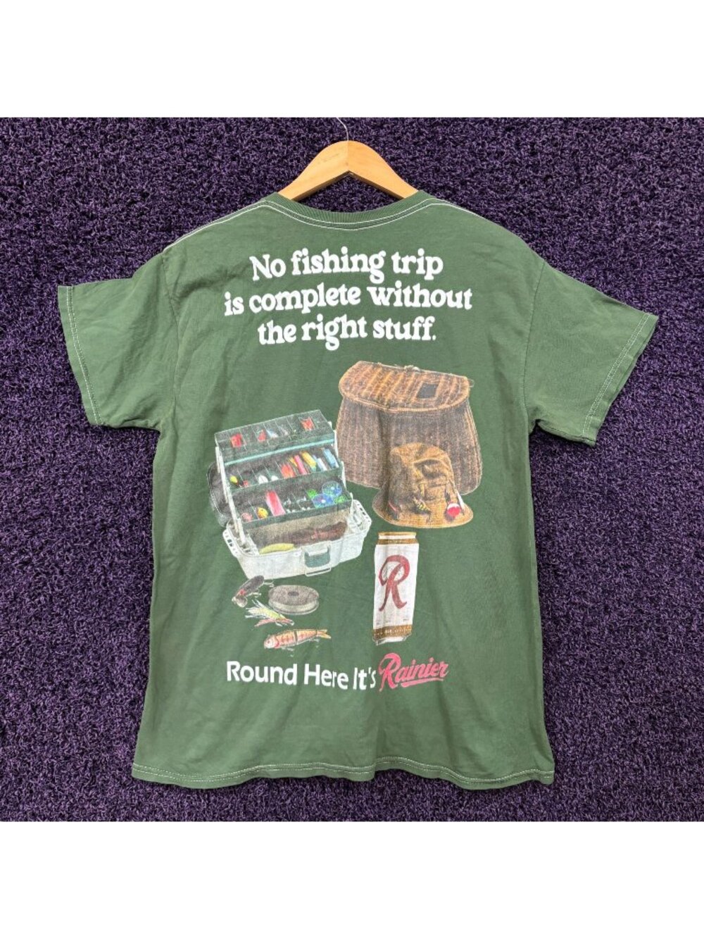 Rainier Beer No Fishing Trip is Complete without T-Shirt Size Medium